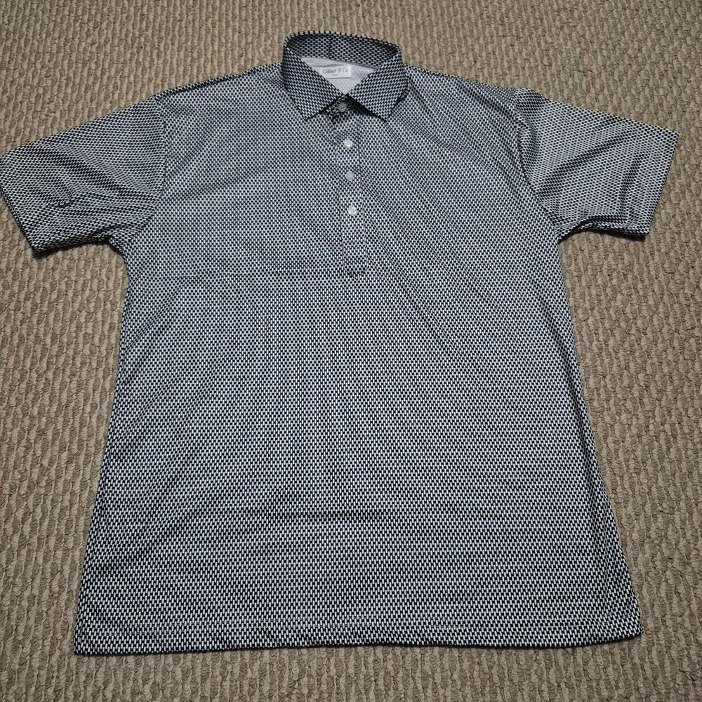 Collars & Co Men Size L Dress Collar Polo Black Geometric Short Sleeve NWOT